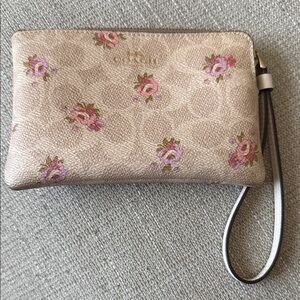 Coach Rose Print Wristlet in Blush and Pink